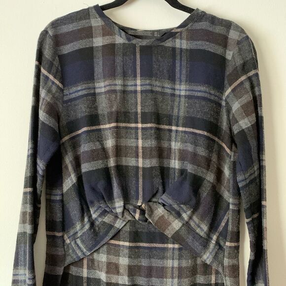 Zara dark blue/green/grey high/low long sleeved dress, checkered, size Small - Picture 5 of 7